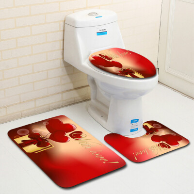 

〖Follure〗3PCS Valentines Day Pattern Non Slip Toilet Seat Cover Rug Bathroom Set Decor