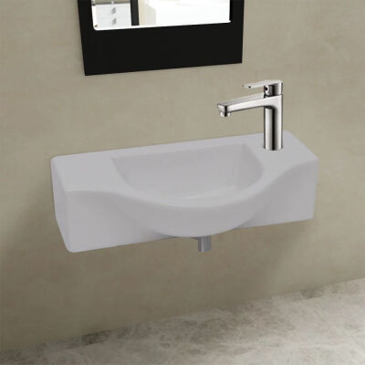 

Bathroom Basin with Faucet Hole Ceramic White