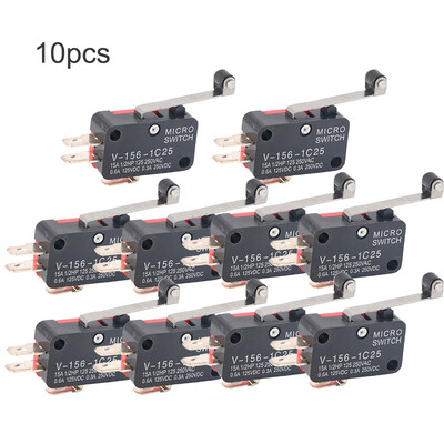 

10pcs Micro Limit Switch Long Hinge Roller Momentary Snap Action Mini Limit Switch V-156-1C25