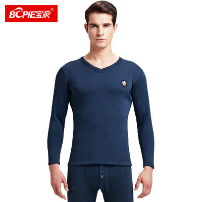 

Baopai BOPIE thermal underwear mens velvet thickening plus velvet winter Slim bottoming thick autumn clothing long pants warm set Bao blue V-neck L