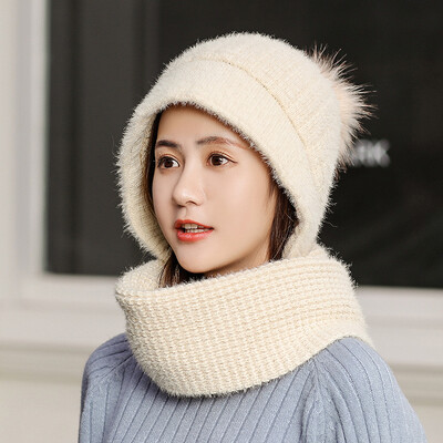 

The new winter Korean version of knitted wool cap hat scarf one hat winter cycling cold ear protection wool cap