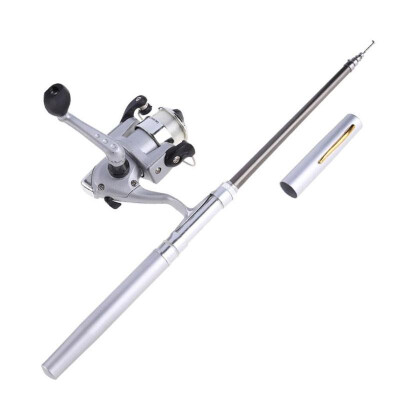 

Mini Aluminum Alloy Pocket Pen Fishing Rod Pole Reel Line Silver Portable