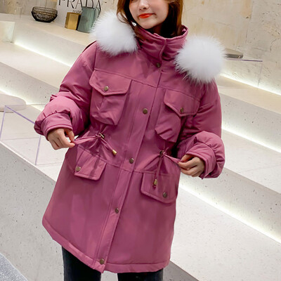 

Tailored Fashion Women Winter Warm Hooded Cotton Winter Jacket Solid Long-Sleeved Coat