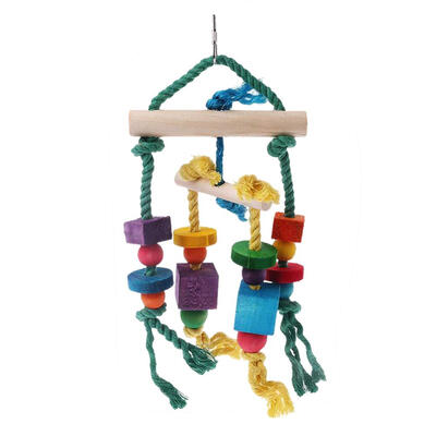 

Parrot Toy Colorful Wood Blocks Bird Chewing Bite Swing Hanging Cage Toys