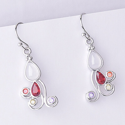 

Elegant Vintage Plated Drop Pear Shaped Moonstone Earrings Fashion Multi-Color Colorful Crystal Pendant Copper Ear Jewelry