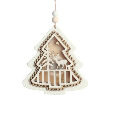 

1PC DIY Beautiful Wooden Lamp Luminous Xmas Tree Hanging Wood Crafts Decor Christmas Ornaments Party Home Decor Supplies