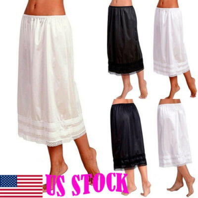 

Womens Elastic Waist Slip Ladies Lace Long Skirt Underskirt Petticoat Plus Size