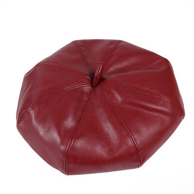 

Hat womens autumn&winter new beret pu leather Japanese simple octagonal hat Korean version tide outdoor childrens hat