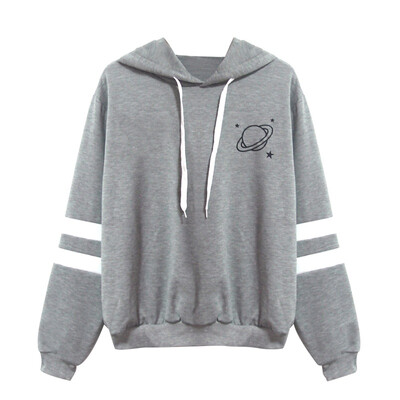 

Planet Printed Striped Patchwork Hoodies Pullovers Women Spring Autumn Long Sleeve Hoodie Sweatshirt Casual Tops Sweatshirts