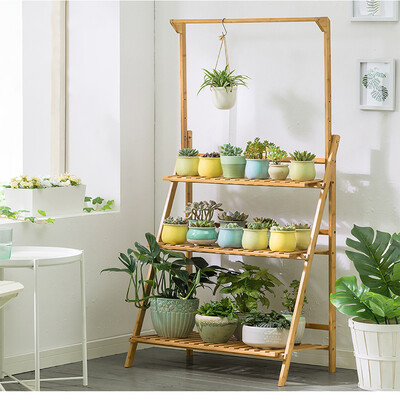 

Gobestart Bamboo Hanging Plant Stand Planter Shelves Flower Pot Organizer Storage Rack