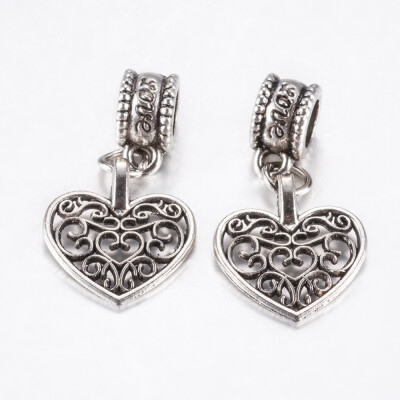

Tibetan Style Alloy European Dangle Beads Large Hole Pendants Hollow Heart Antique Silver 28mm Pendant 165x15x15mm