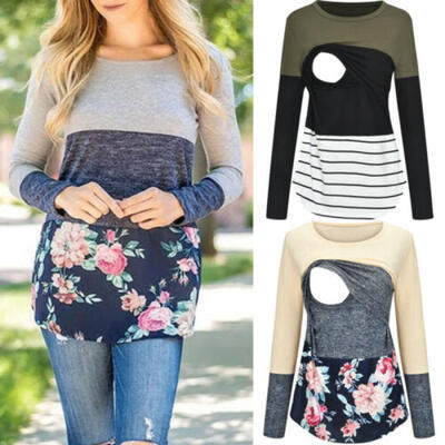 

Pregnant Women Maternity Breastfeeding Tops Long Sleeve Nursing T-Shirts Blouse
