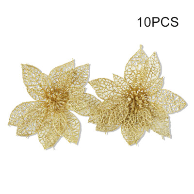 

Plastic Glitter Artificial Flowers Christmas Tree Decor Ornament Hollow Flowers