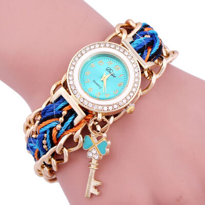 

Ethnic style ladies chain woven watch key pendant with diamonds