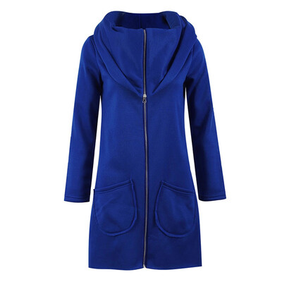 

Womens Solid Hooded Overcoat Long Sleeve Autumn Winter Zipper Pocket Hoodie Coat
