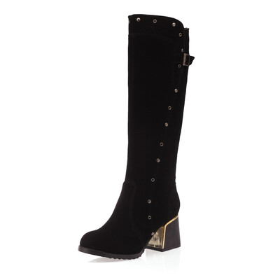 

Rivet Medium Thick Follow Frosted Zipper Belt with Lapel Knee Boots