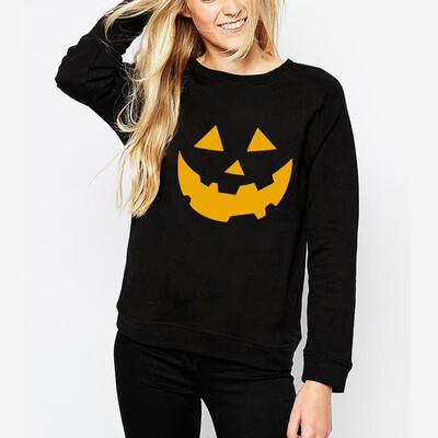 

AliExpress 2017 autumn new wish explosion models ladies sweater Halloween pumpkin print capless sweater foreign trade Capless pink