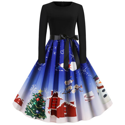 

Tailored Women Vintage Long Sleeve Christmas 1950s Housewife Evening Party Prom Dress