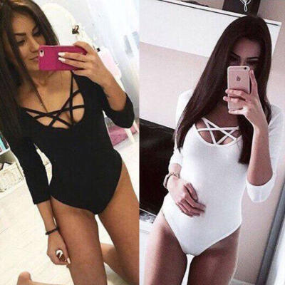 

Women Long Sleeve Bodysuit Stretch Ladies Leotard Body Tops Tshirt Jumpsuit