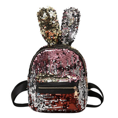 

Cute Mini Sequins Backpack Women Girl Rabbit Ears Zipper Shoulder Schoolbag