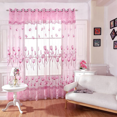 

Curtains For Door Room Balcony Tulip Flower Sheers Panel Drapes Scarf Valance