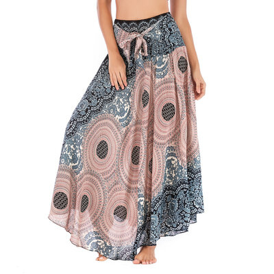 

Thai cotton silk pop print belly dance skirt beach holiday two wear big swing skirt