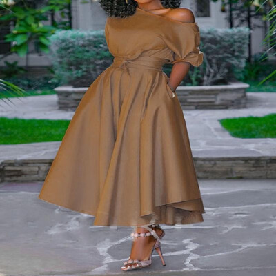 

Solid Strappy Dual Pockets Sloping Shoulder Half Sleeve Mdi Skater Dress