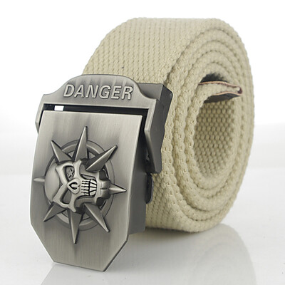 

Skull Alloy Automatic Buckle Mens Belt Personality Mens Belt for Teenager Boy Stripe Canvas Luxury Strap Male Belts 150 160cm