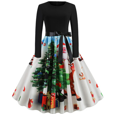 

Tailored Women Vintage Long Sleeve Christmas 1950s Housewife Evening Party Prom Dress