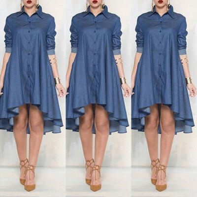 

Women Loose Long Sleeve Plus Size Cocktail Evening Party Mini Jean Dress New