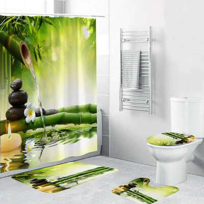 

〖Follure〗4PCS Non Slip Toilet Polyester Cover Mat Set Bathroom Shower Curtain