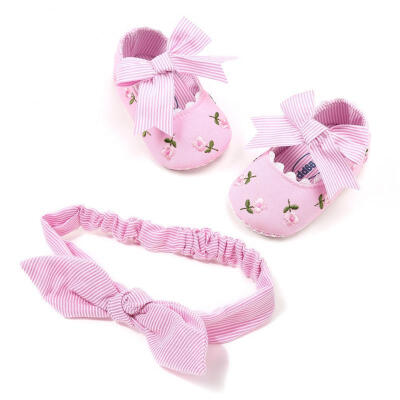 

Cute Newborn Baby Girl Toddler Ruffle Flower Soft Sole Anti-slip Prewalker ShoeHeadband