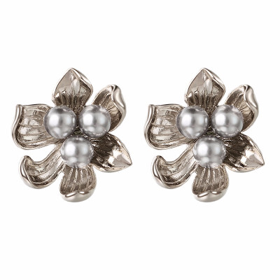 

Yoursfs Simulated Pearl Blossom Flower Clip on Earrings for Women Silver Gold Plated Unique Retro Style Earring