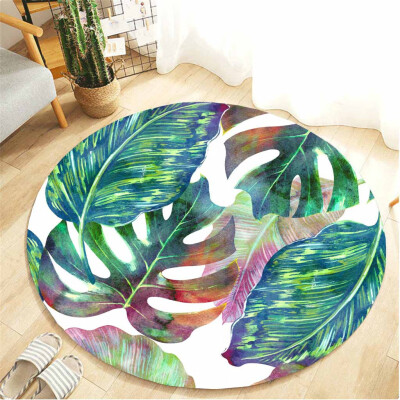 

Toponeto Tropical Plant leaves Pattern Round Flannel Bathroom Kitchen Carpet 80cm