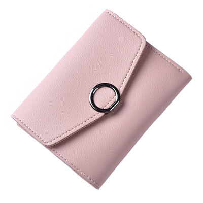 

Women Trifold Short Wallet Circle Hasp Card Slots Plain Faux Leather Coin Purse