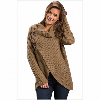 

Round neck long sleeve button pullover knitted sweater womens