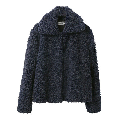 

Toponeto Women Plus Velvet Solid Color Turn -Down Collar Wool Lamb Short Long Coat