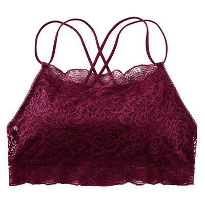 

Sexy Women Lace Bra Crop Top Skinny Crisscross Strap Padded Bralette Solid Lingerie Underwear