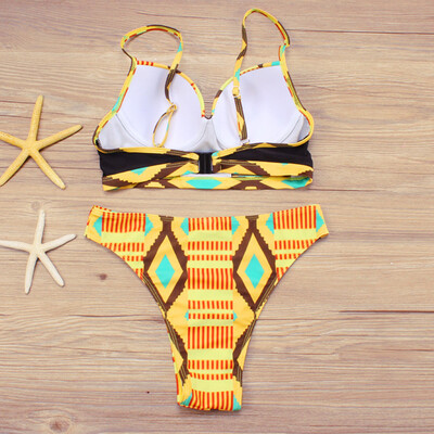 

Roseonmyhand Women African Print Bikini Set Swimwear Push-Up Padded Bra Swimsuit Beachwear