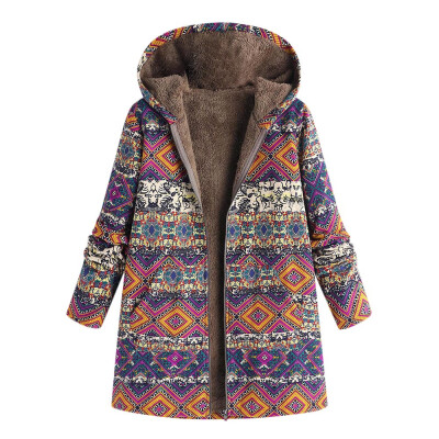 

Toponeto Womens Winter Warm Outwear Floral Print Hooded Pockets Vintage Oversize Coats