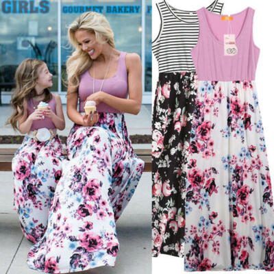 

Family Matching Clothes Womens Girls Mother&Daughter Floral Dresses Outfits