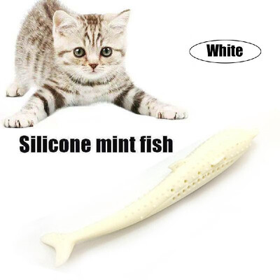 

Cat Catnip Toys Fish Shape Toothbrush with Catnip Silicone Molar Stick Teeth Cleaning Playing Chew Toy Pet Supplies