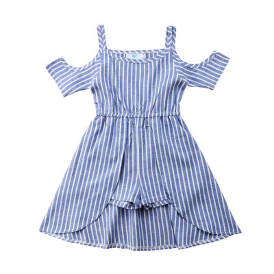 

Summer Kids Baby Girls Striped Off Shoulder Romper Dress Outfits Clothes
