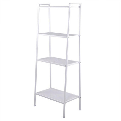 

4-Tier Bookcase Bookshelf Leaning Wall Shelf Rack Ladder Storage Furniture White
