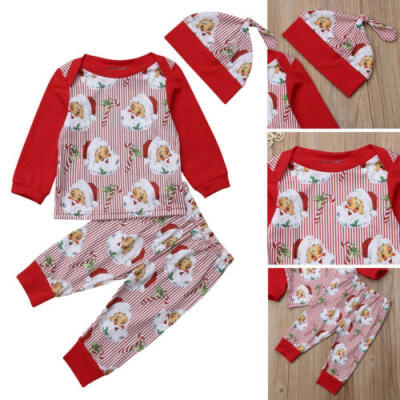 

SUNSIOM 3pcs Toddler Baby Girl Santa Claus T-shirt TopsLong PantsHat Outfit Set