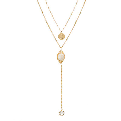 

Initial Letters Shell Pearl Necklace Women Gold Color Chain 2019 Fashion Long Necklaces Big Pendant Statement Collier Femme