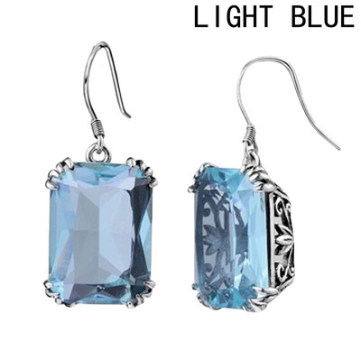 

1 Pair Aquamarine Dangles Earrings For Women Vintage Silver Romantic Wedding Ladies