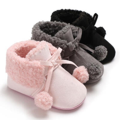 

New Infant Toddler Baby Gilrs Hair Ball Crib Boots Winter Soft Sole Crib Shoes Boot