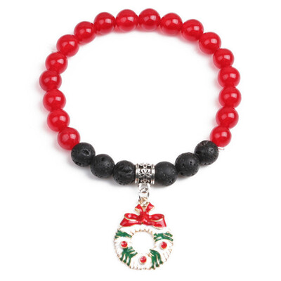 

Christmas Deer Snow Healing Beaded Bracelet Natural Lava Stone Beads Bracelet For Women Reiki Prayer Fashion Jewelry
