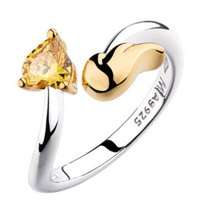 

Heart Love Angle Wings Fly 925 Silver Heart-shaped Female Ring Korean Zircon Opening Women Rings Couple Rings